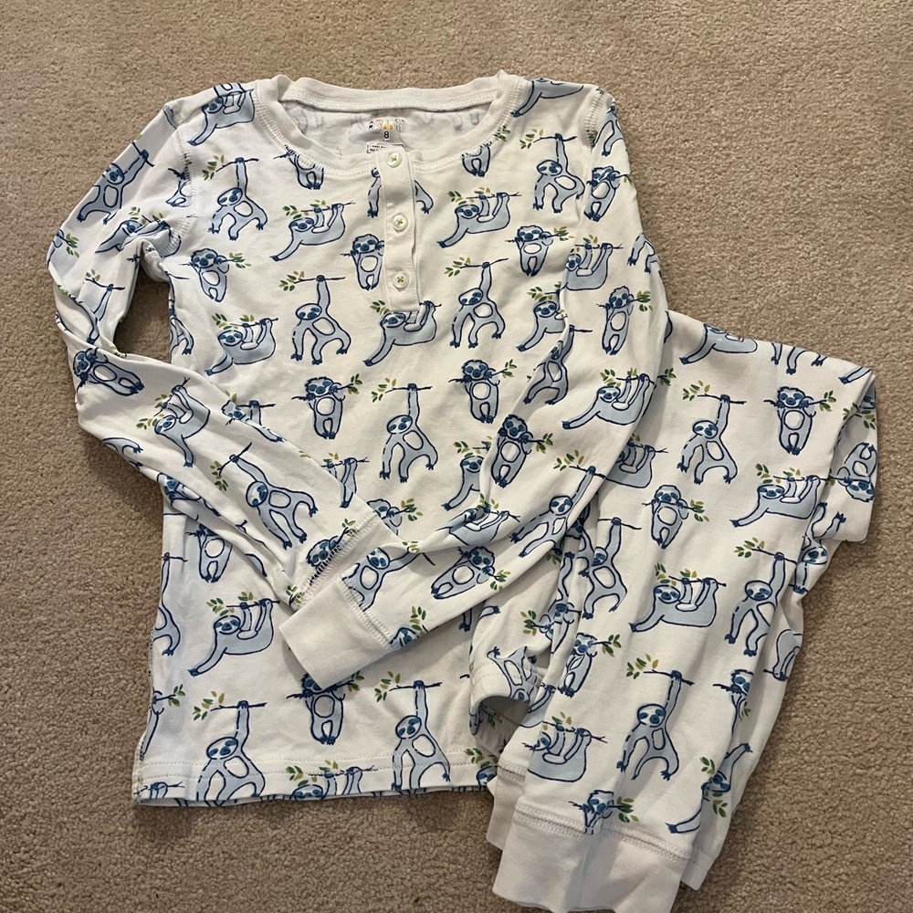 Roller Rabbit White and Blue Pajama Set with Sloth Print